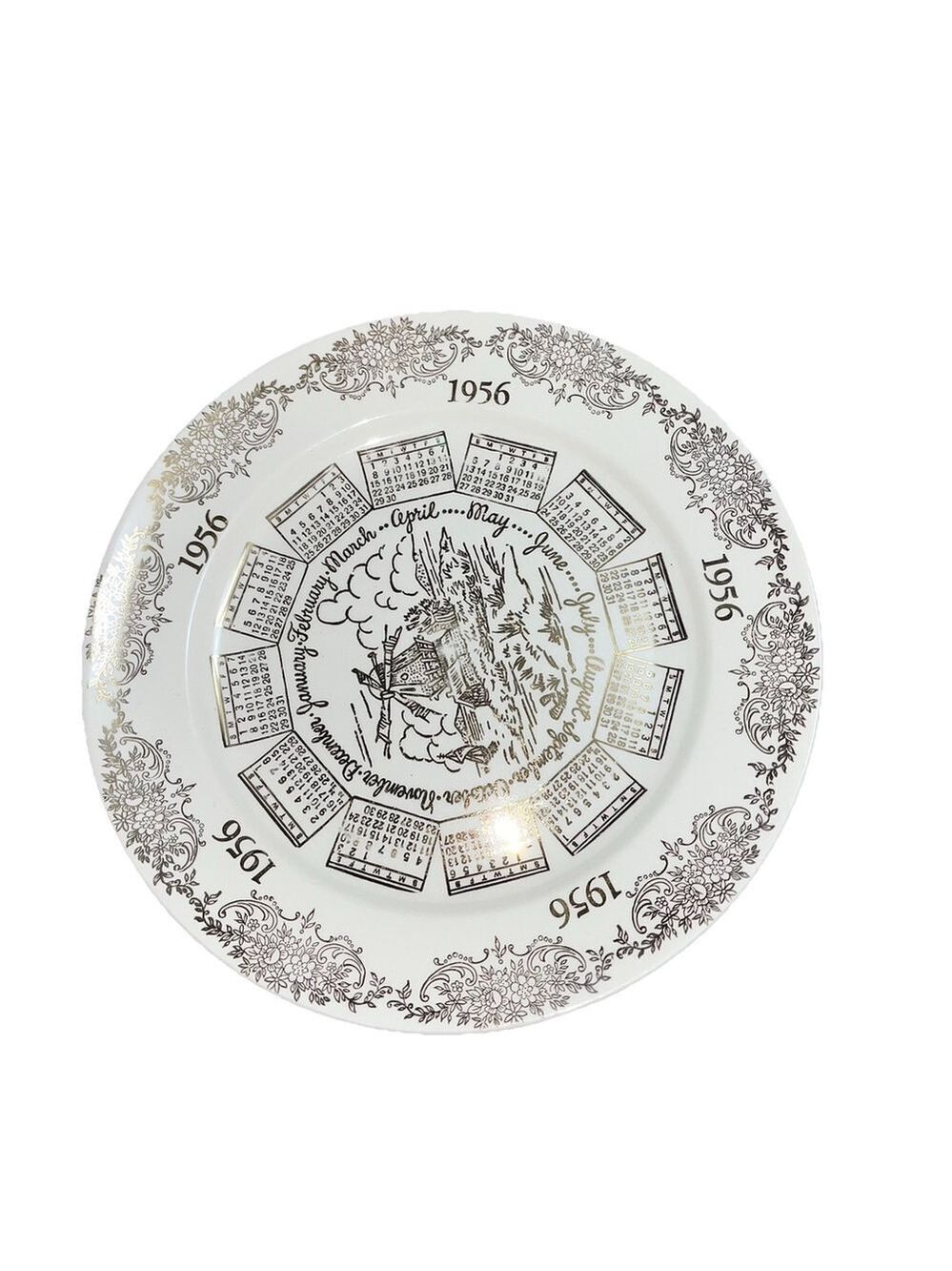 1956 Calendar Plate Fine China Birthday Anniversary Collectible Vintage Decor